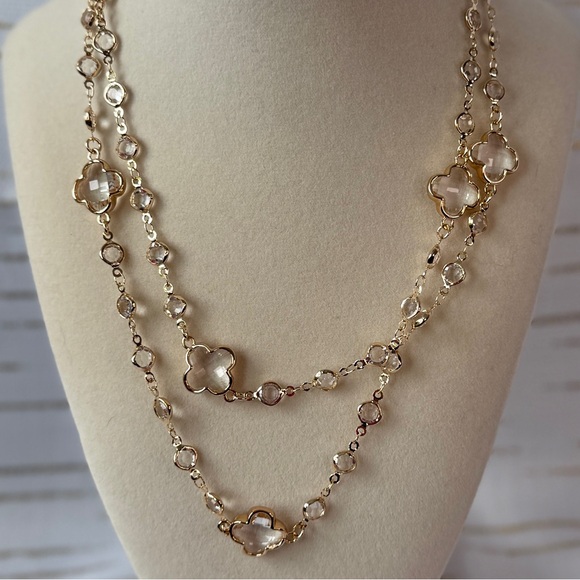 Gold Clover Crystal Layered Necklace | Anthro-Inspired Statement Jewelry - Picture 6 of 8